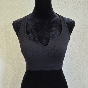 Black Women's Ribbed Scoop Neck Crop Top